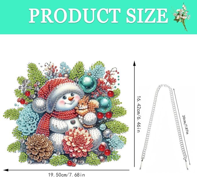 Auremi Snowman Diamond Art Painting Pendant Kits with Chain,5D Christmas Diamond Art Hanging Kit DIY Diamond Crystal Window Door Hanging Pendant Kit for Adults Gift Wall Decor