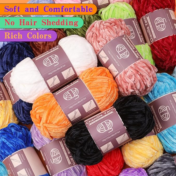 LUNARM Chenille Yarn for Crocheting Knitting, 3 Skein 263 Yard Thick Soft Chunky Fluffy Weaving Plush Yarn for Blankets Clothes Pattern Creations with Big Eye Needles (Dark Gray)