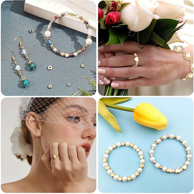 350 Pcs Gold Spacer Beads for Jewelry Making, Sparkly CCB Friendship Bracelet Bead Kits, Assorted Round Heart Star Flat Ring Seed Beads Set for DIY Earring Necklace Crafts Keychain (6 Styles)