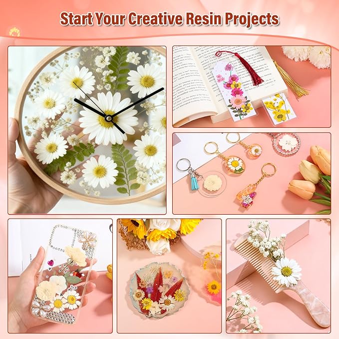 Dried Pressed Flowers for Resin, Real Pressed Flowers Dry Leaves Bulk Natural Herbs Kit for Scrapbooking Art Crafts Epoxy Resin Jewelry Mold Candle Soap Making Nails Décor (White & Pink Floral)