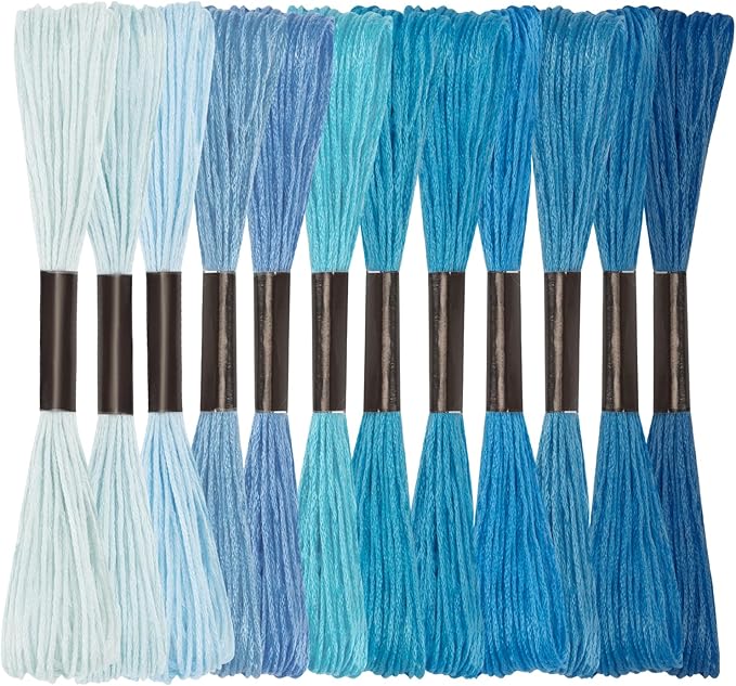 Friendship Bracelet String, 12 Skeins Blue Series Cross Stitch Thread, 344.5 Inch Cotton Embroidery Floss, Hand Embroidery Thread for DIY Sewing and Embroidery Crafts Making