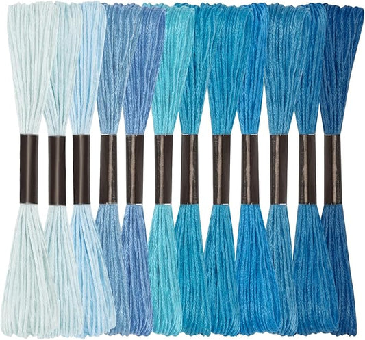 Friendship Bracelet String, 12 Skeins Blue Series Cross Stitch Thread, 344.5 Inch Cotton Embroidery Floss, Hand Embroidery Thread for DIY Sewing and Embroidery Crafts Making