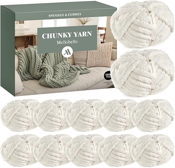 Jumbo Chenille Chunky Yarn for Crocheting - Super Bulky Fluffy Chunky Yarn for Hand Knitting - Extra Thick Soft Blanket Big Yarn 12 Jumbo Pack (27yds,8 oz Each Skein)