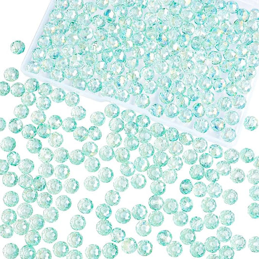 laopottbeads 220pcs 10mm crystal glass beads for jewelry making beads for bracelets necklace pendants making supplies(light blue green)