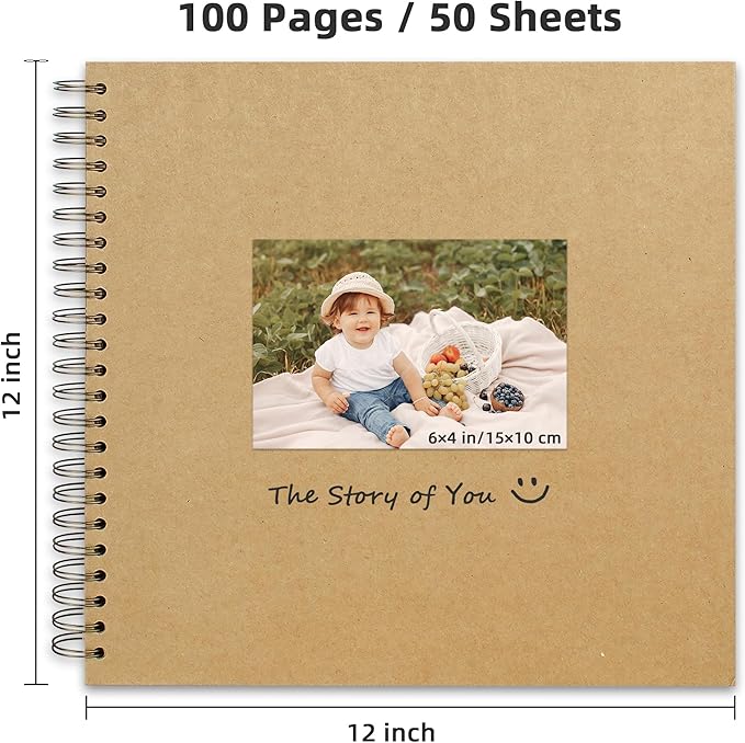 Yopih 12 x 12 Inch DIY Scrapbook Photo Album Hardcover Kraft Blank Page Acid-Free, 100 Pages (50 Sheets) Memory Book for Wedding Anniversaries Family Baby Memories Small Scrapbooking Projects, Yellow