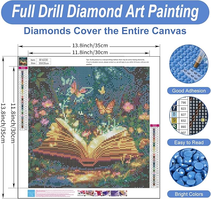 Camocin Diamond Art Kits for Adults Book, 5D Butterfly Diamond Painting Kits for Adults Beginners, DIY Book Full Round Dots Drill Gem Art Kit for Gift Home Wall Decor 14 x 14 Inch