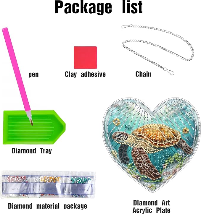 LOMSIOY Diamond Art Hanging Kit for Adult, Turtle Front Door Sign Window Decor for Outdoor, Animal Double Sided Summer Decor Suncatcers for Porch, Hanging Pendants for Garden Wall （8x8 Inch