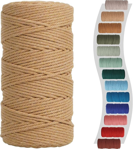 Macrame Cord 3mm 220yards (200 Meters) Light Tan Macrame Supplies Macrame Yarn, Colored Cotton Rope, Colored Cord for DIY