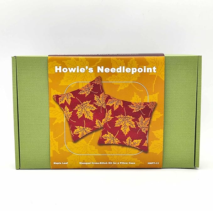 Howie's Needlepoint Needlepoint Kits for Adults, Pillow Front Cross Stitch Kit with Embroidery Pattern on Canvas, Yarn, 2 Needles and Instruction, 16 x 16inch(Maple Leaf)