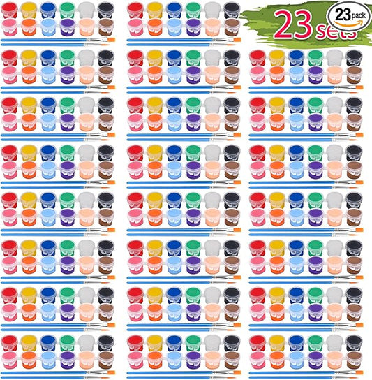 322PCS Washable Acrylic Paint for Kids Arts and Crafts, 23 Gouache Watercolor Paint Combination Sets of 12 Colors for Party Classroom Painting Supplies,23 Flat and 23 Pointed Brushes