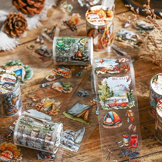 Forest Camping Theme PET Tape Set, 6 Rolls of Nature Adventure Stickers for Scrapbooking, Junk Journaling, DIY Crafts, and Art Supplies