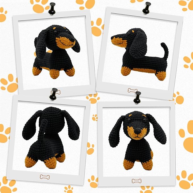 Nikolle Crochet Kit for Beginners with Step-by-Step Video Tutorials Crochet Animal Kit Crochet Starter Kits for Adults Kids - Dachshund(Black)