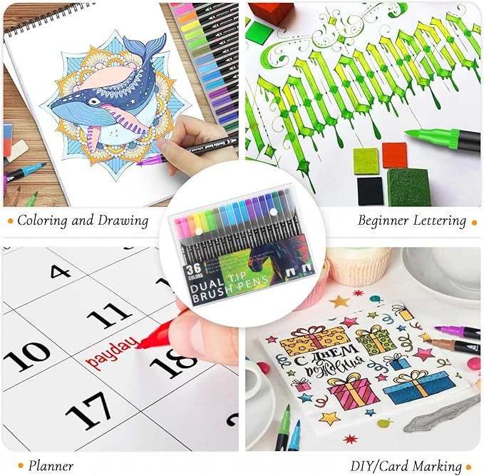 2Pcs Adult Coloring Books with 36 Colors Markers, Mandala Adult Coloring Book for Women Relaxation with 48 Patterns, Colors Markers Set, Anxiety Relief Mindfulness Gifts Original & Hand Drawn
