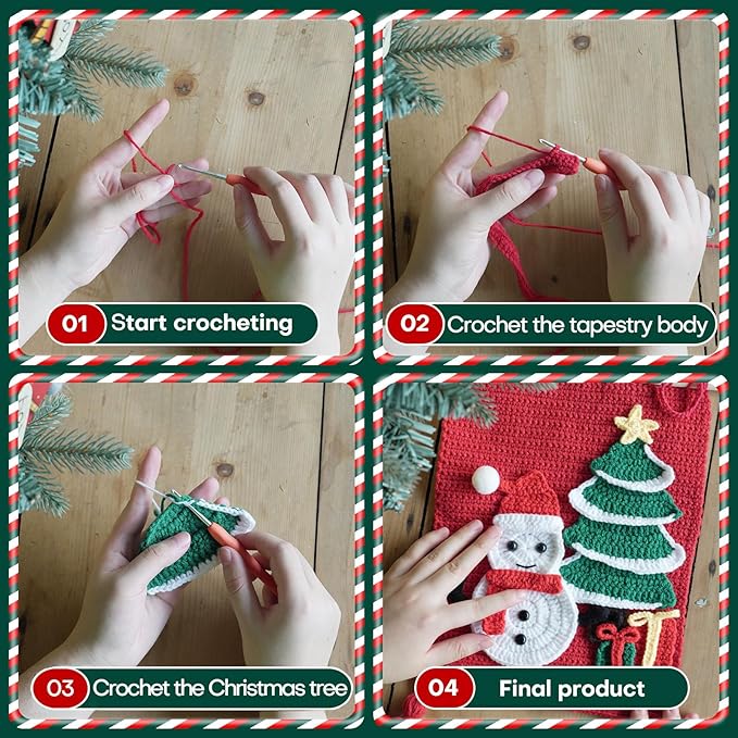 Festive Crochet Set - a Beginner-Friendly Crochet Set that Includes Step-by-Step Instructional Videos and Crochet Pattern Manuals (Christmas Tree Snowman Tapestry)