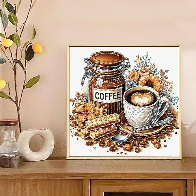 AiYuanzsh 5D Special Shape Diamond Art Kits for Beginners, Diamond Art Painting Kits for Adults, Crystal Rhinestones Diamond Art Painting for Home Wall Decoration Gift 12×12 inch, Coffee