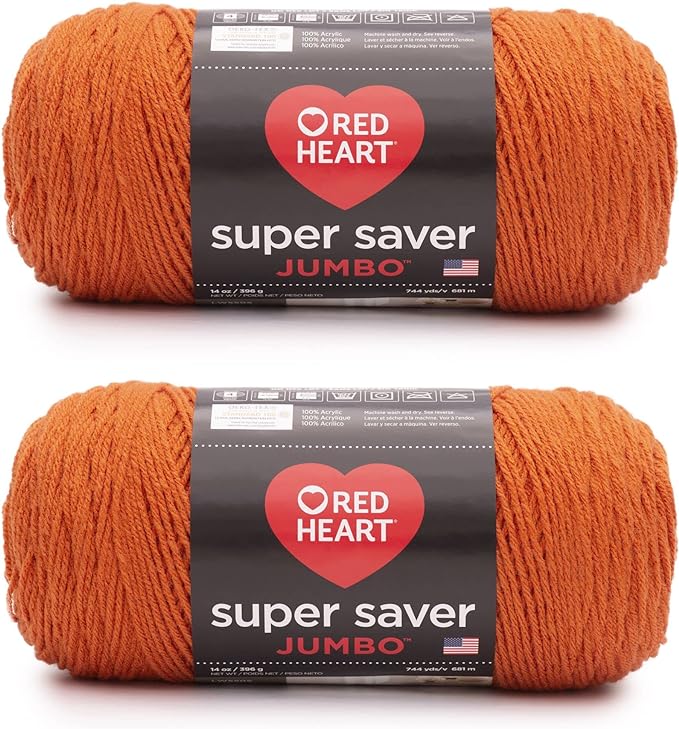 Red Heart Super Saver Jumbo Carrot Yarn - 2 Pack of 14oz/396g - Acrylic - 4 Medium (Worsted) - 744 Yards - Knitting/Crochet