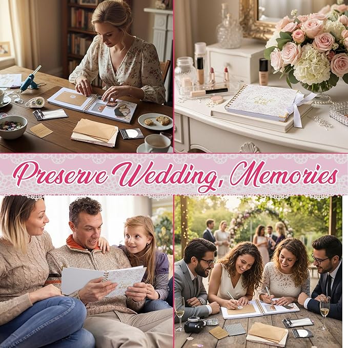 Humyoun Wedding Guest Book Letters to The Bride Scrapbook Wedding Memory Book Bridal DIY Blank Paper Scrapbook Photo Album Guest Sign with Pearl Stickers(8.5 x 7 Inch,Floral,Pink)