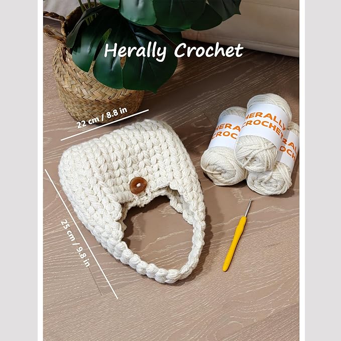 Herally Crochet Kit DIY for Beginners - Include Yarn, Hook and Accessory - with Step by Step Video Tutorials - Wheateat Hobo Bag (Beige)