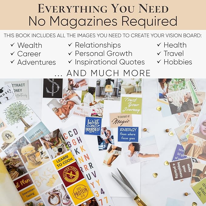 Vision Board Book for Black Women | 1000+ Vision Board Supplies, Pictures, Quotes & Letter/Number Stickers | Magazine-Style Clip Art Collage Book for Goal Setting & Manifestation