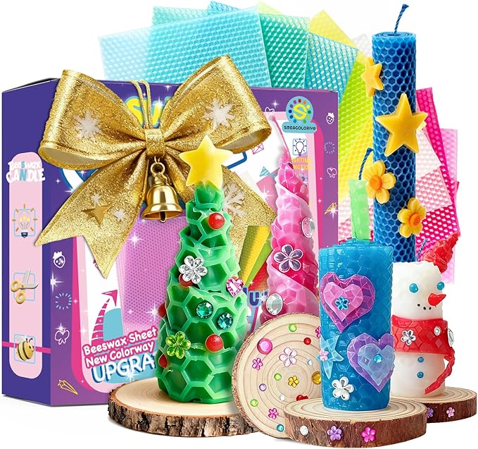 SMEAGOLORIYA Candle Making Kit, DIY Moldable Wax Craft Set with 10 Vibrant Sheets, Paints, Stickers & Wooden Stand | Creative Sensory Play, STEM Activity, Gift for Christmas Holiday Ages 12+