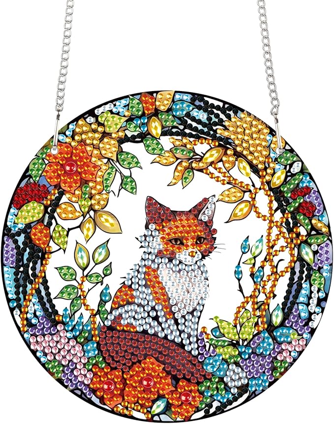 TDFERAN Diamond Painting Pendant Fox DIY Gem Art for Ornament Kits Window Pendant Diamond Art Kits for Adults for Shaped Diamond Wall Hanging in Living Room Dorridor Hanging for Wall Home Decor