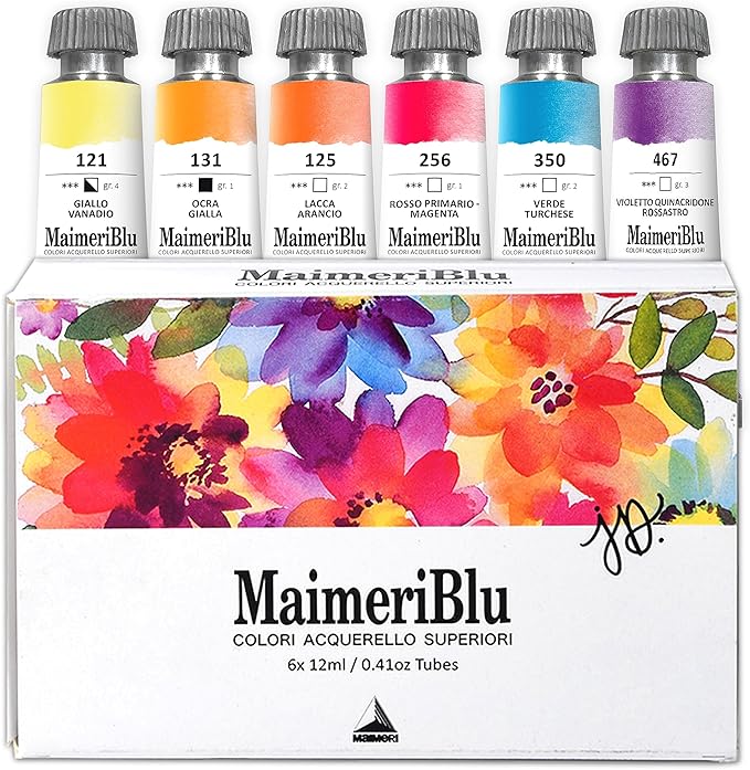 MaimeriBlu, Jeannie Dickson Artist Set, Watercolor Paint, 12ml, 6 Tubes – Professional Watercolor Painting Supplies