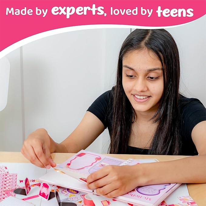 jackinthebox DIY Journal for Girls Ages 8–12, 242 pcs Scrapbook Kit, Girls Journal Kit, Includes 10 Mental Health Exercises, Easter Gifts for 8 9 10 11 12 Year-Old Girls