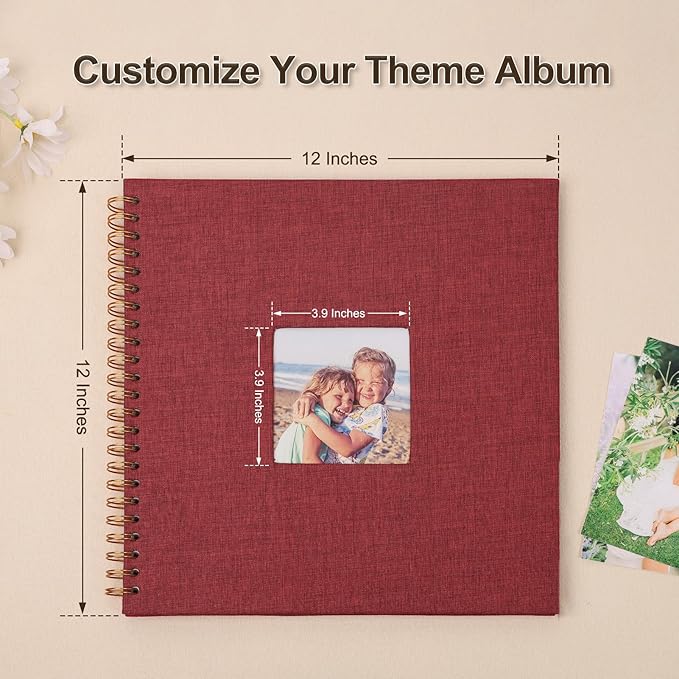 Scrapbook Photo Album 12x12 Inches 80 Pages Hardcover Kraft Paper Linen Cover Scrap Book Memory Book DIY Scrapbook Albums for Wedding Baby Boyfriend Travel Anniversary Family, Red