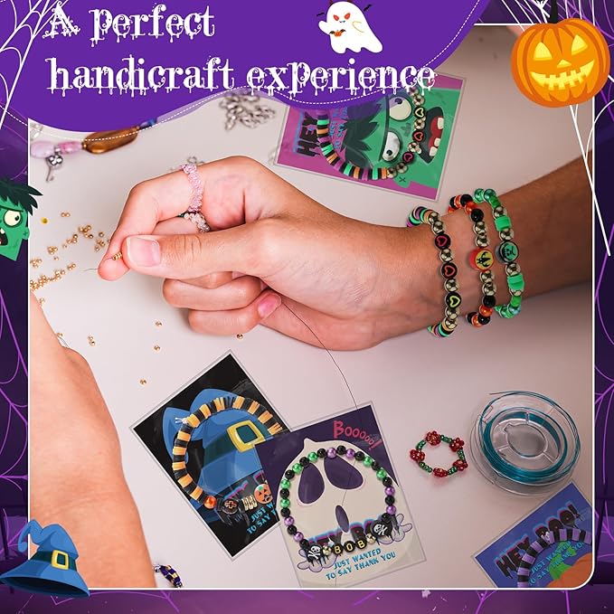 Ferreve 2485 Pcs Halloween Beads for Bracelets, Clay Beads Colorful Friendship Bracelet Making Kit with Thanks Card DIY Halloween Decoration Gifts Charms Jewelry Crafts Kit for Class Party Supplies