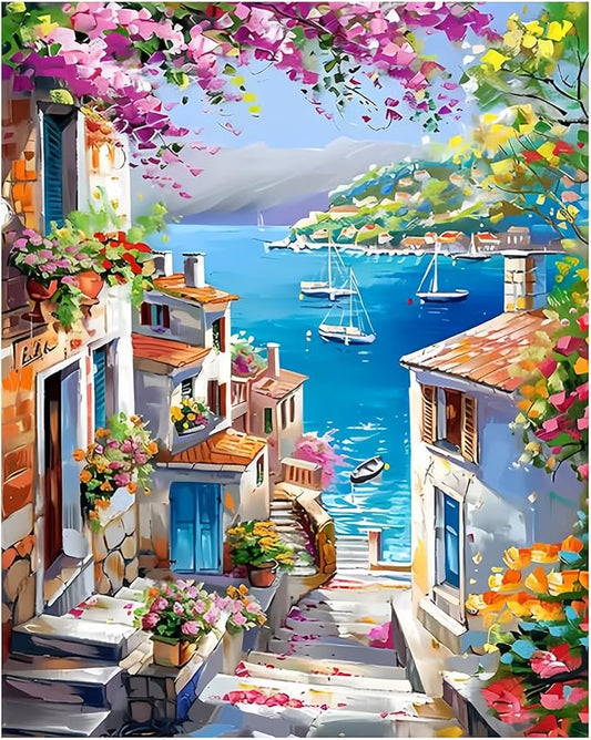 xcemhil Landscape Paint by Numbers Kit for Adults Beginner, Landscape Paint by Numbers for Adult, Acrylic Paint by Number Kits Suitable for Home Wall Art Decor Gifts 16x20 Inch