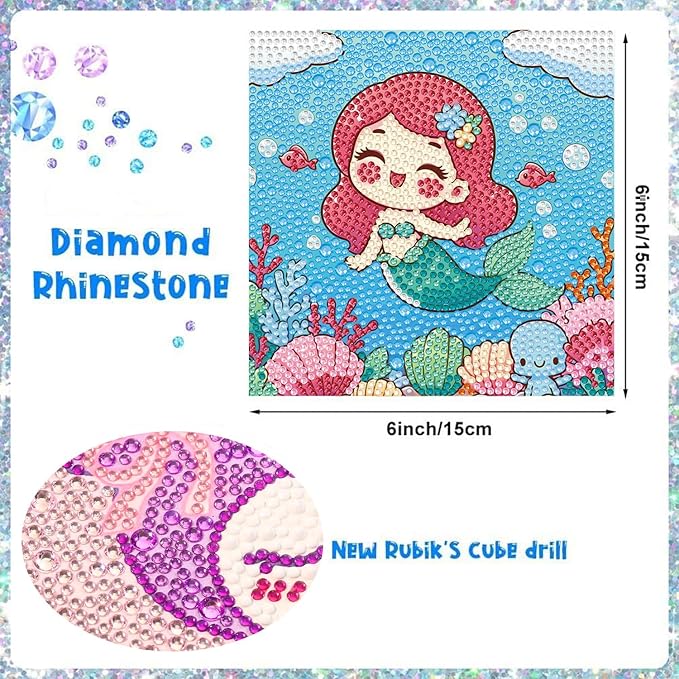 Dlylust Mermaid Diamond Art Kits for Kids with Frame, Gem Art for Kids Ages 4-8-12, Easy Diamond Painting Kit with Beautiful Package for Gift Home Wall Decor