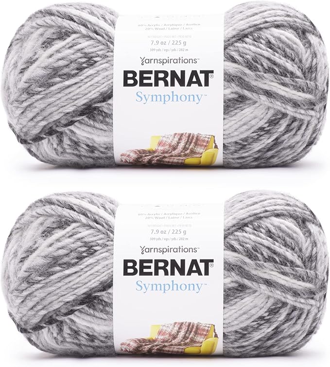 Bernat Symphony Granite Yarn - 2 Pack of 225g/8oz - Wool Blend - 5 Bulky - 309 Yards - Knitting/Crochet