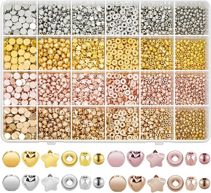selizo 2160 Pieces Gold Spacer Beads Set, Assorted Bracelet Beads for DIY Jewelry Making(Gold, Sliver, Rose Gold, KC Gold)