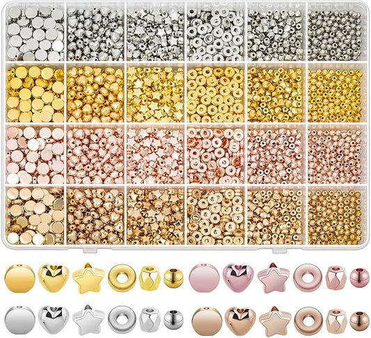 selizo 2160 Pieces Gold Spacer Beads Set, Assorted Bracelet Beads for DIY Jewelry Making(Gold, Sliver, Rose Gold, KC Gold)