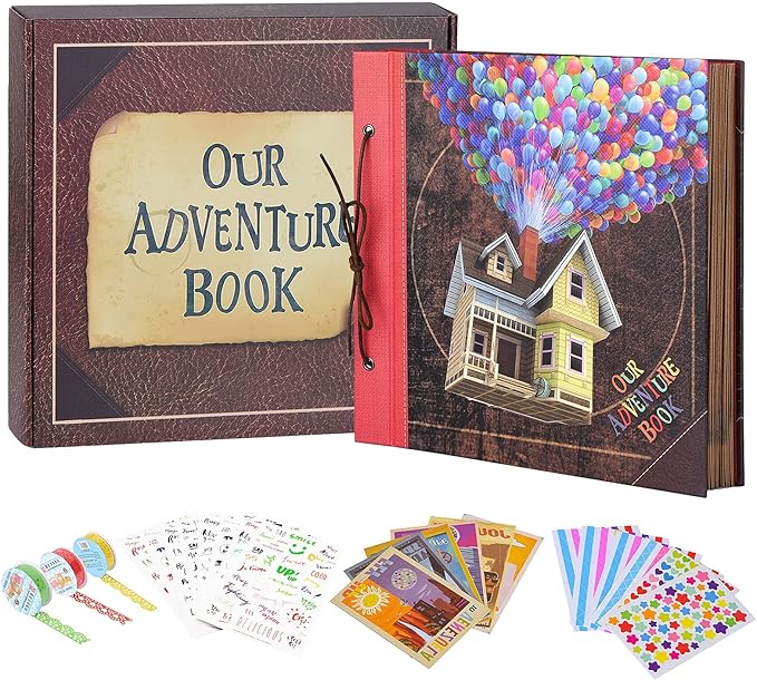 Scrapbook Photo Album, Our Adventure Scrap Book, 12 Inches by Inches Embossed Words Hard Cover Movie Up Travel Scrapbook for Anniversary, Wedding, Travelling, Baby Shower, etc (Scrapbook-Balloon)