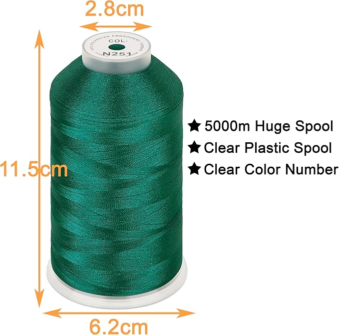 New brothread - Single Huge Spool 5000M Each Polyester Embroidery Machine Thread 40WT for Commercial and Domestic Machines - Peacock Green (Janome Color)