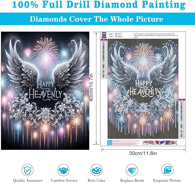 Meothan Diamond Art Kits for Adults, 5D DIY Angel Wings Diamond Painting Kits for Beginners, Diamond Dots Gem Arts Crafts Kits for Living Room Bedroom Home Wall Decor 12X16 in (Happy Heavenly)