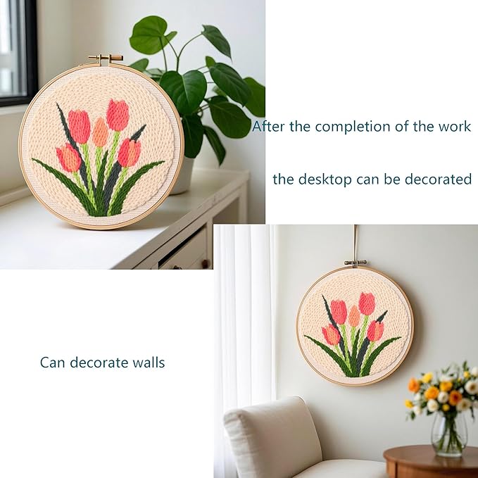 Myfelicity Punch Needle kit,Tulip Embroidery Kit - Punch Needle DIY Craft Set with Vintage Tulip Design, Perfect for Handmade Decor & Floral Stitching Projects