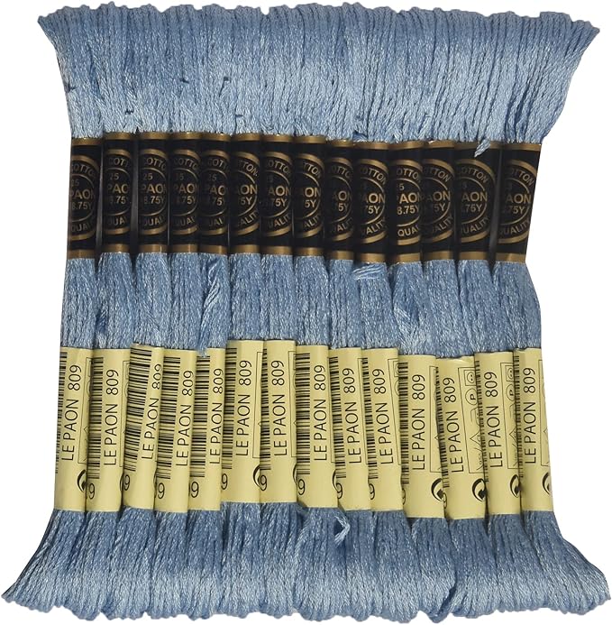LE PAON Embroidery Floss, 14-Pack Six Strands 100% Long Staple Cotton Embroidery Thread, 8.7-Yard，Color Number：809, Delft Blue