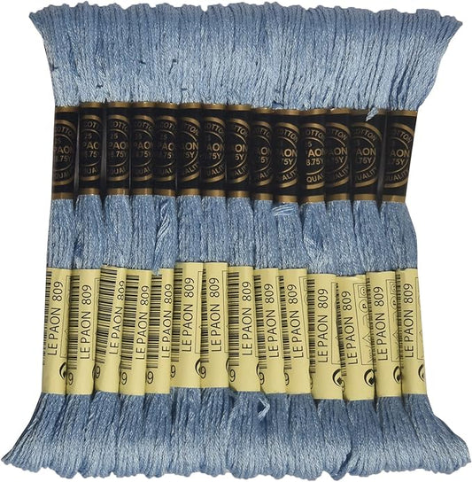 LE PAON Embroidery Floss, 14-Pack Six Strands 100% Long Staple Cotton Embroidery Thread, 8.7-Yard，Color Number：809, Delft Blue
