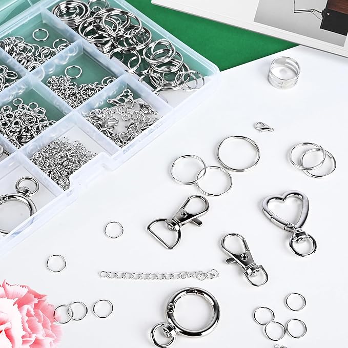 Prdingfy 579PCS Keychain Making Kit, Key Chain Supplies Including Keychain Clip, Key Rings, Lobster Claw Clasps, Jump Rings, Extender Chain,Pliers for Key Chain Making and Jewelry Making(Silver)