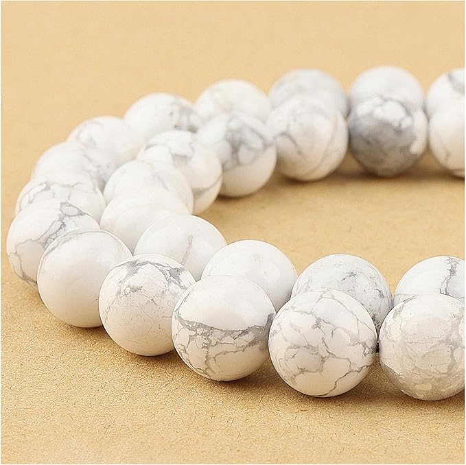 Natural Howlite & Turquoise Beads for Jewelry Making - White Stone Gemstone Beads (59-62pcs, 6mm Round)