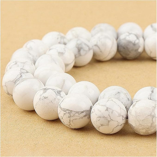 Natural Howlite & Turquoise Beads for Jewelry Making - White Stone Gemstone Beads (59-62pcs, 6mm Round)