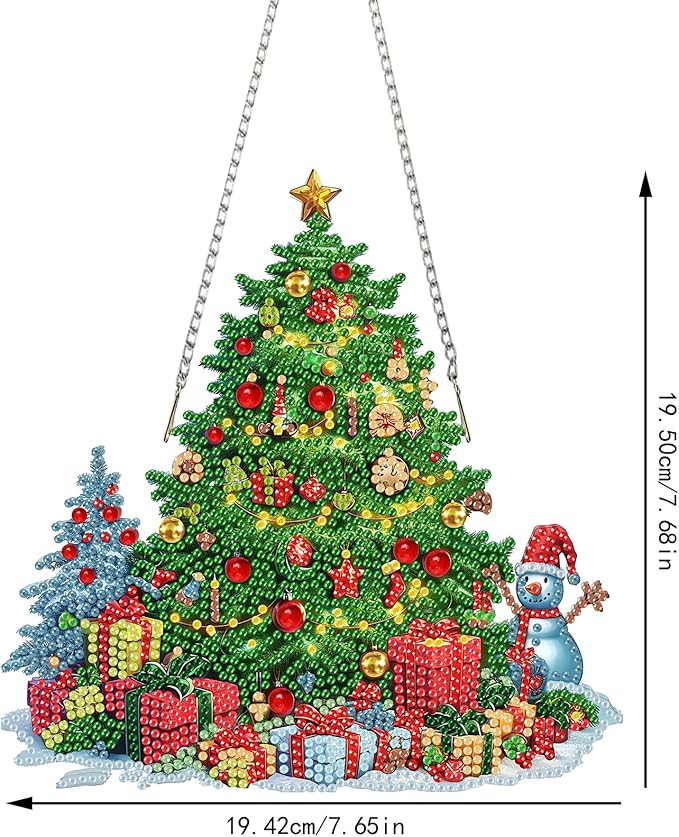 SENQAO Christmas Diamond Art Hanging Kits for Adults Kids, Christmas Tree Diamond Art Suncatchers, 5D Special Shape Diamond Painting Pendant Window Ornament Gifts for Home Door Wall Decor