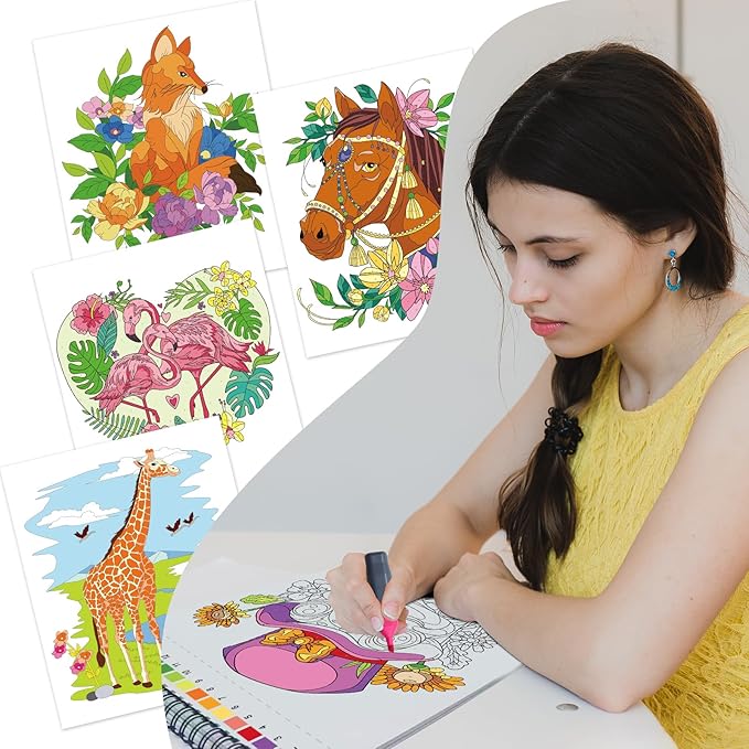 Jadeso Color by Numbers Adult Coloring Book, 30 Pages of Original Animals Patterns, Spiral Bound Coloring Book for Adults Relaxation, Color by Numbers for Adult, Thick Smooth Paper(120gsm)