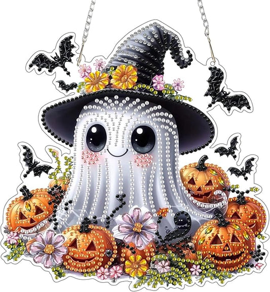 SENQAO Ghost Diamond Art Hanging Kits for Adults Kids, Acrylic Diamonds Painting Pendant Board Kits Halloween, Diamond Art Painting Window Pendants Home Garden Wall Hanging Kits Hanging Ornament