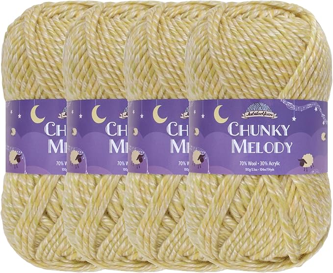 JubileeYarn Chunky Melody Yarn - 100g/Skein Bulky Wool Blend - Baby Key Lime - 4 Skeins