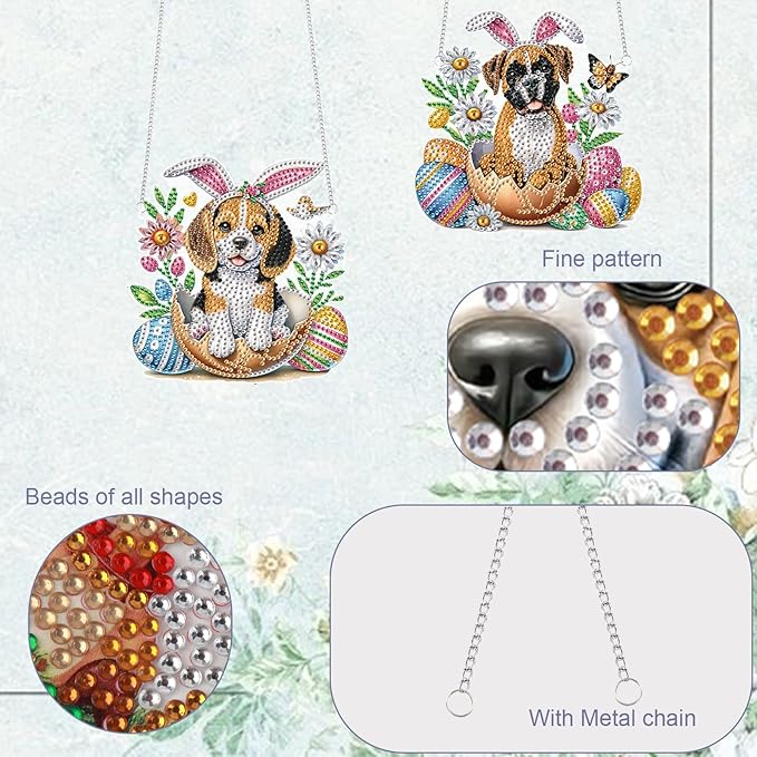 TDFERAN Puppy Dog Diamond Art Painting Hanging Pendant 2 Kit Animal Diamant Acrylic Cute Puppy Ornaments Diamond Pendant for Adult Home Entrance Window Decor Gemstone Handmade Crystal Puzzle