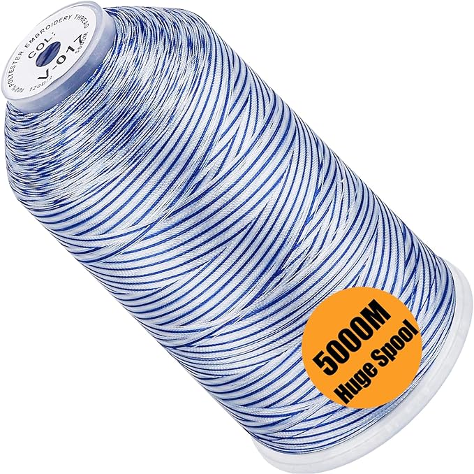 New brothread - Single Huge Spool 5000M Each Polyester Embroidery Machine Thread 40WT for Commercial and Domestic Machines - Variegated Color-V-017