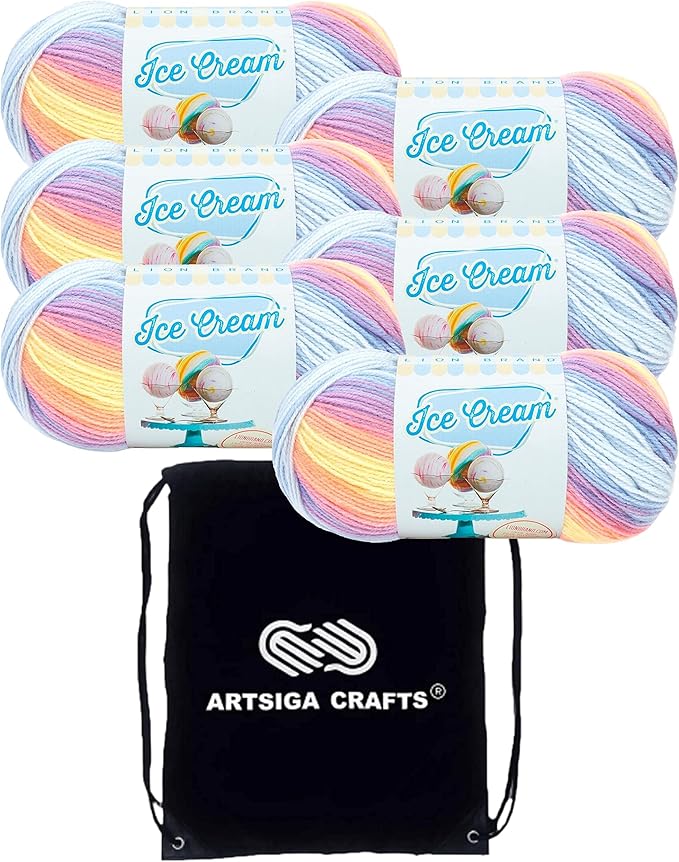 Lion Brand Ice Cream Parfait 923-220 (6-Skeins - Same Dye Lot) Baby Sport #2 Acrylic Yarn for Crocheting and Knitting with Project Bag